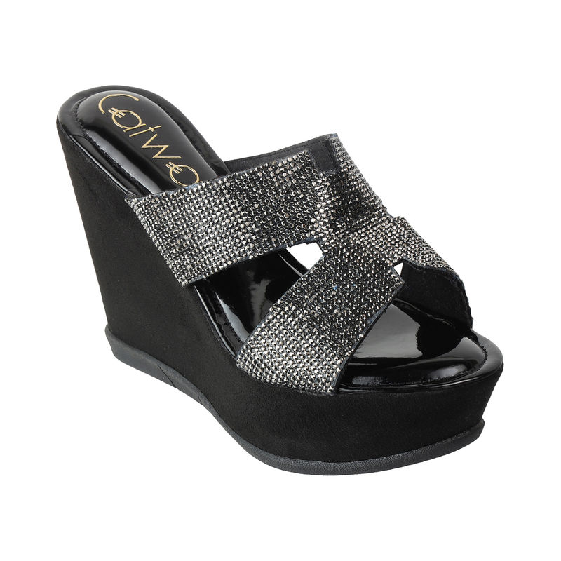 Catwalk Women Round Toe Silver Wedges (UK 7)