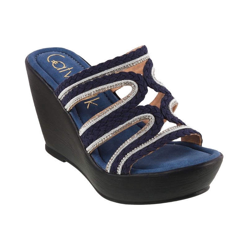Catwalk Women Round Toe Navy Blue Wedges (UK 6)