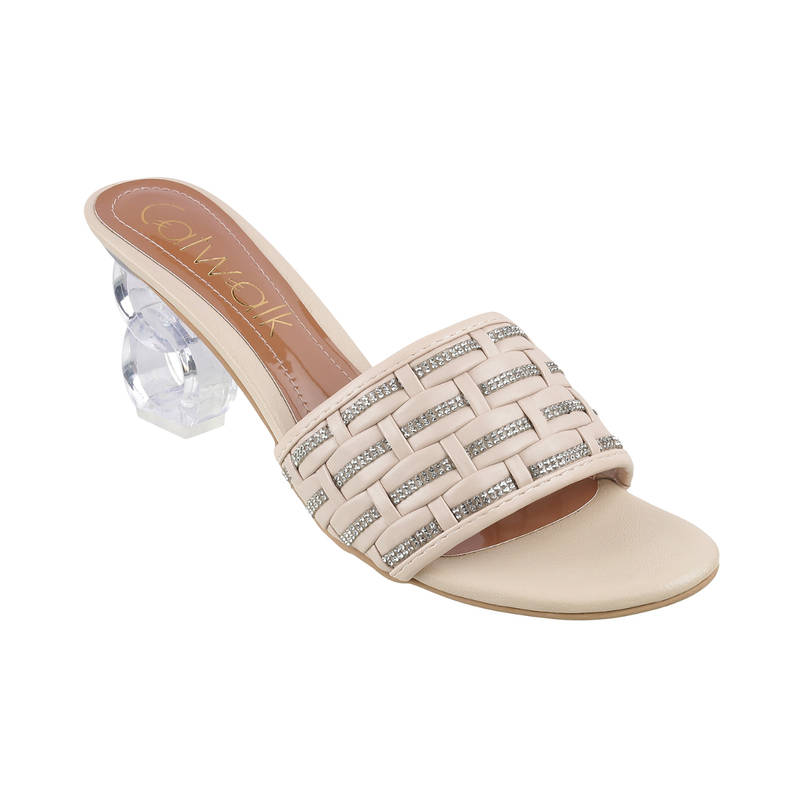 Catwalk Women Round Toe Beige Heeled Sandals (UK 7)