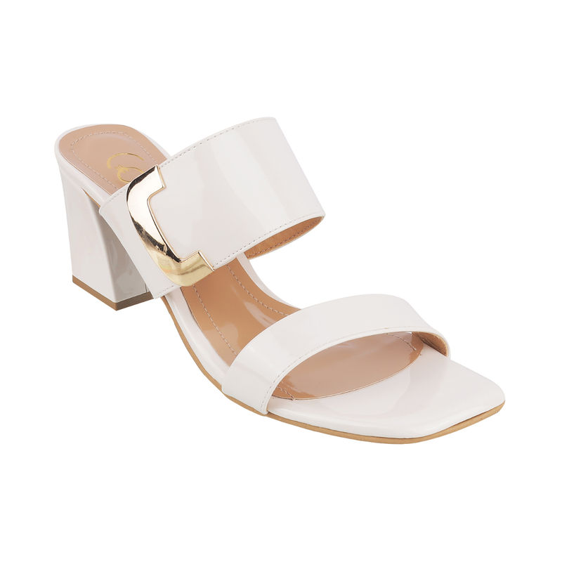 Catwalk Women Square Toe White Heeled Sandals (UK 10)