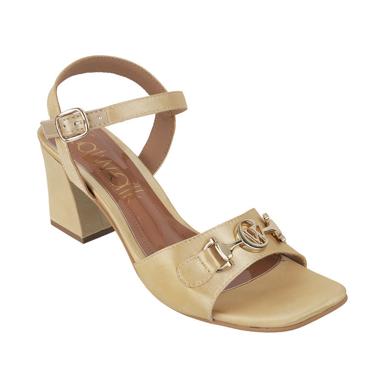 Catwalk Women Square Toe Gold Heeled Sandals (UK 10)