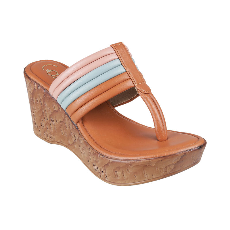 Catwalk Women Round Toe Tan Wedges (UK 7)