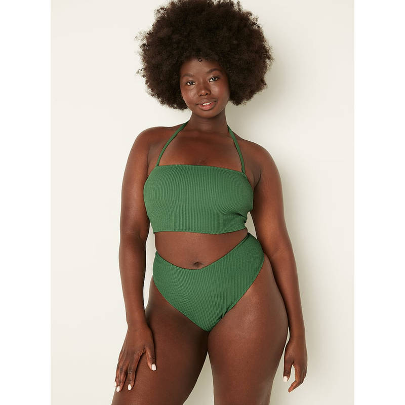 Victoria's Secret Crinkle Green High-Waist Cheeky Bikini Bottom (L)