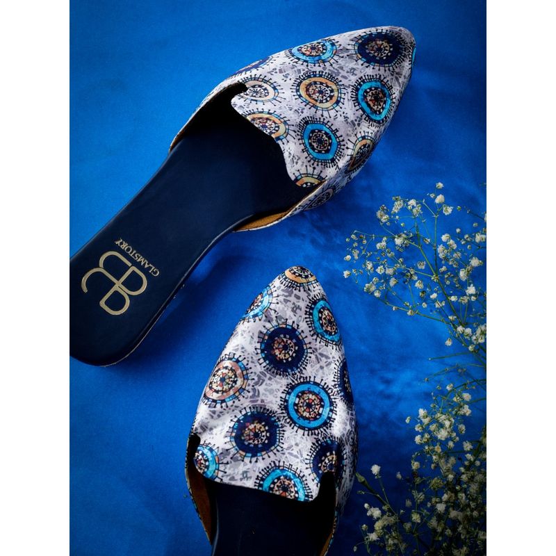 GLAM STORY Women Indie Pop Grey Abstract Printed Flat Mule (EURO 39)