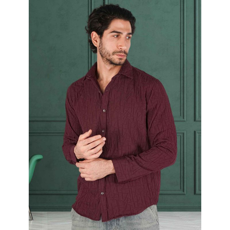 BOTABOCHI Mens Full Sleeve Textured Shirt (L)