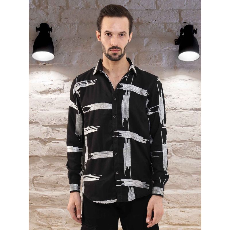 BOTABOCHI Mens Linen Embroidered Print Full Sleeve Shirt (M)