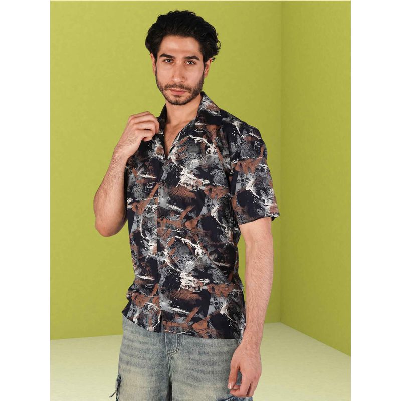 BOTABOCHI Mens Abstract Floral Print Half Sleeve Shirt (M)