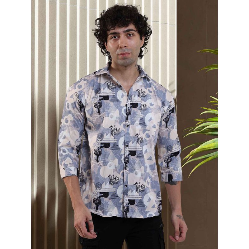 BOTABOCHI Mens Geometric Quarter-Sleeve Shirt Stylish Design (M)