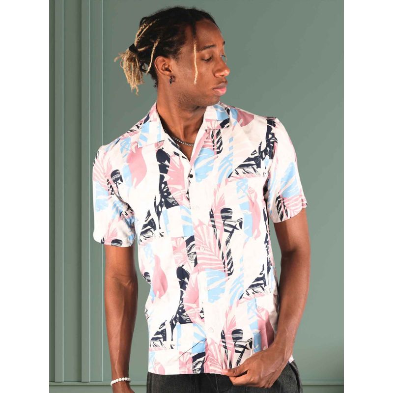 BOTABOCHI Mens Summer Leaf Print Half Sleeve Shirt (M)