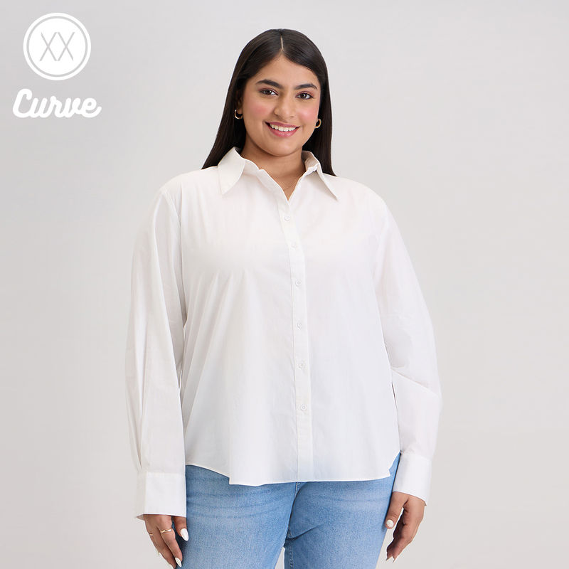 Twenty Dresses by Nykaa Fashion Curve White Solid Full Sleeves Work Shirt (2XL)
