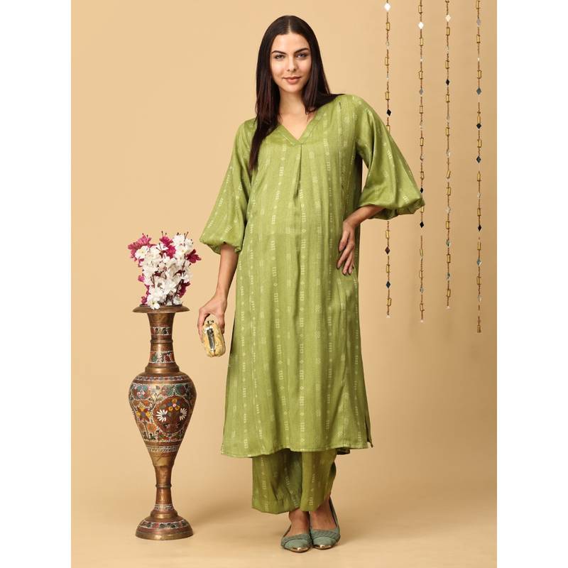 The Mom Store Green Maternity Nursing Kurta with Pant (Set of 2) (S)