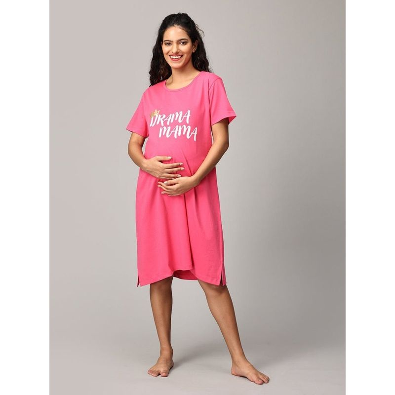 The Mom Store Pink Drama Mama Oversized Maternity T-Shirt Dress (XL)