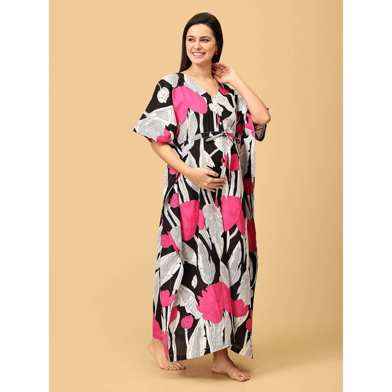 The Mom Store Multi-Color Noir Flora Maternity Nursing Kaftan (S)