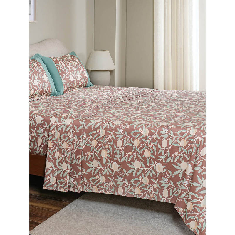 Maspar 100% Cotton Brown Printed Bedsheet with 2 Pillow Covers (Queen)