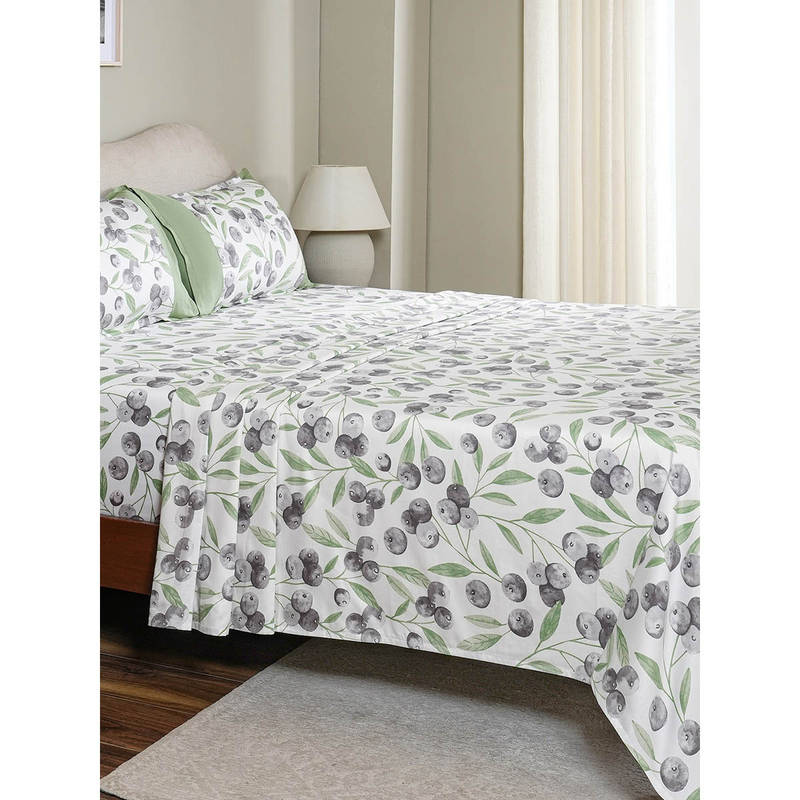 Maspar 100% Cotton Green Printed Bedsheet with 2 Pillow Covers (Queen)