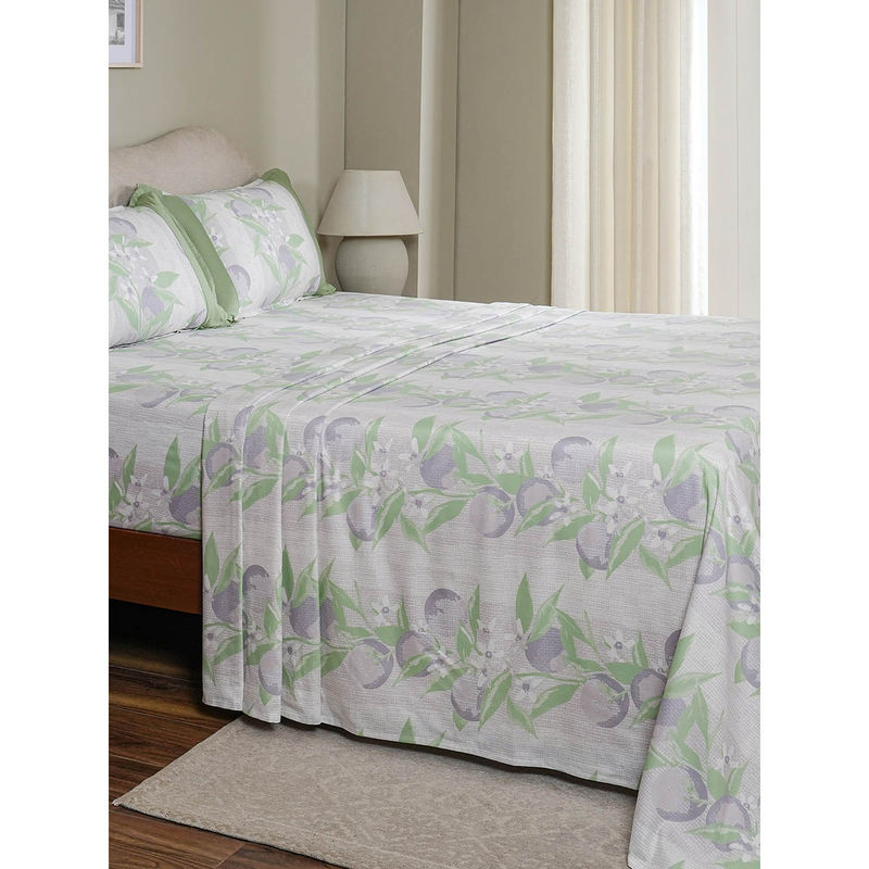 Maspar 100% Cotton Purple Floral Printed Bedsheet with 2 Pillow Covers (Queen)