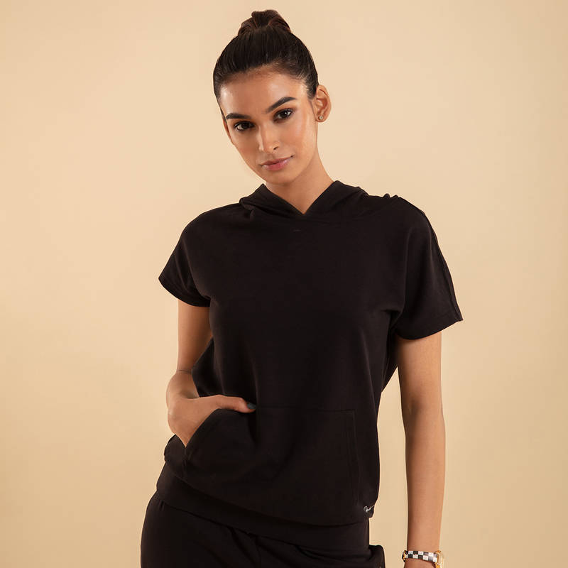 Nykd All Day Crop Top Hoodie-NYAT016 Jet Black (L)