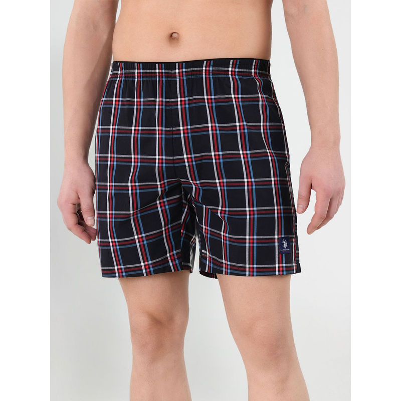 U.S. POLO ASSN. Black Checkered Cotton Twill EX002 Boxers (S)