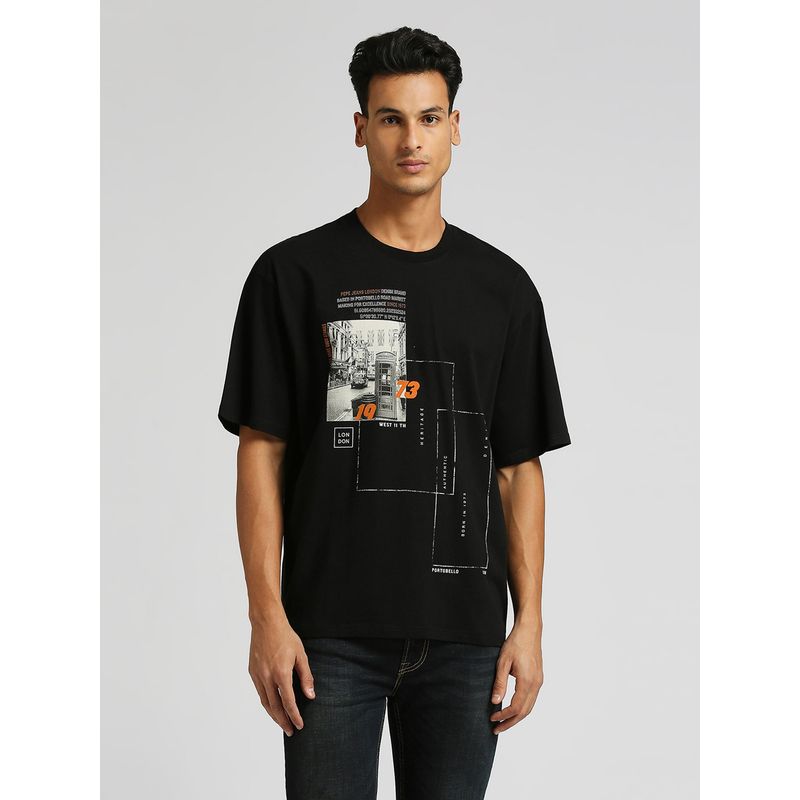 Pepe Jeans Black Walker Photographic Printed Oversized Tee (S)