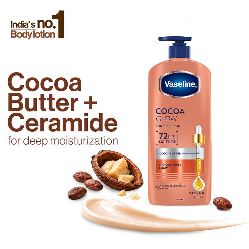 Vaseline Cocoa Glow Serum in Lotion, With 100% Pure Cocoa Body Lotion, For Dry Skin