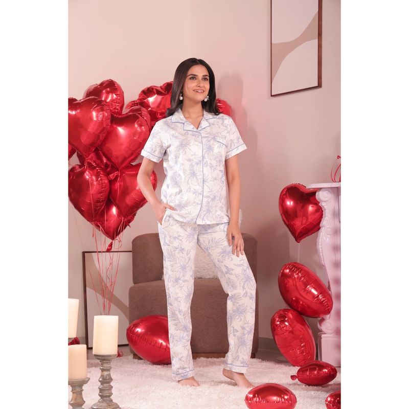 NAP STORY Blossom Dreams Print Half-Sleeves Shirt and Pyjama (Set of 2) (S)
