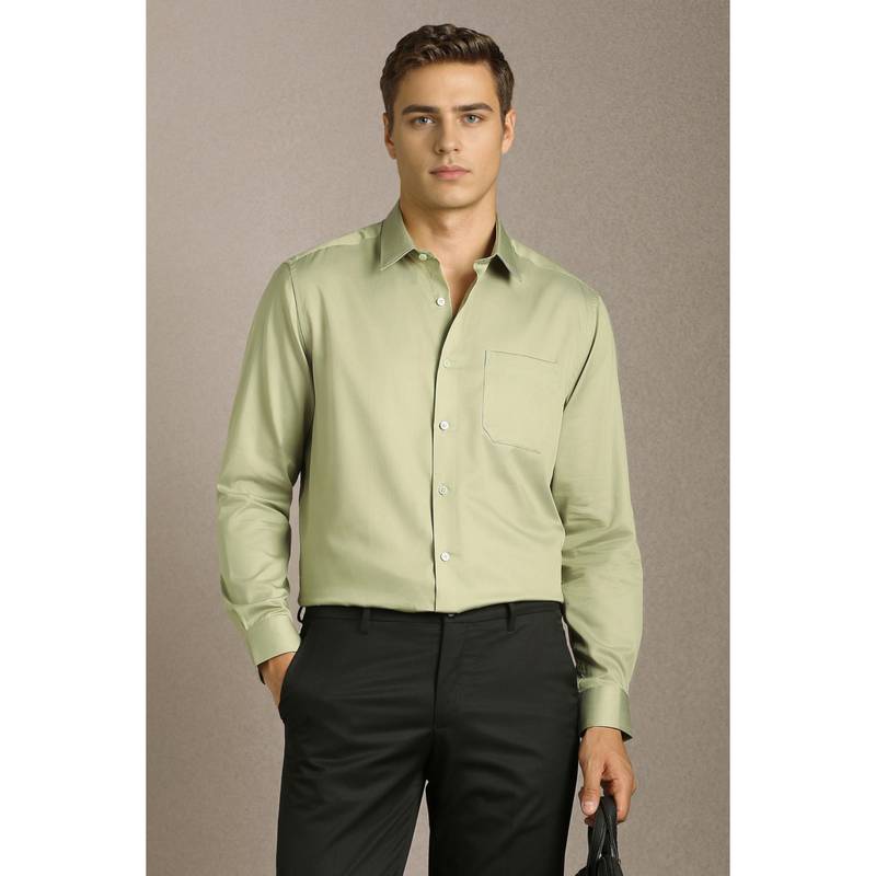 Louis Philippe Men Olive Solid Full Sleeves Formal Shirt (39)