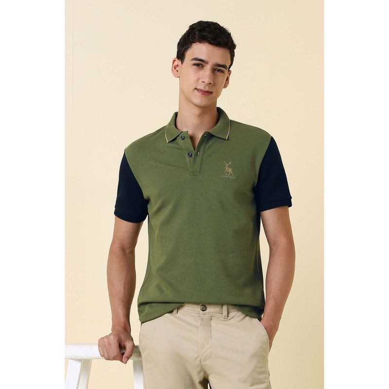 Allen Solly Green Polyester Blend Half Sleeves Polo T-Shirt (S)