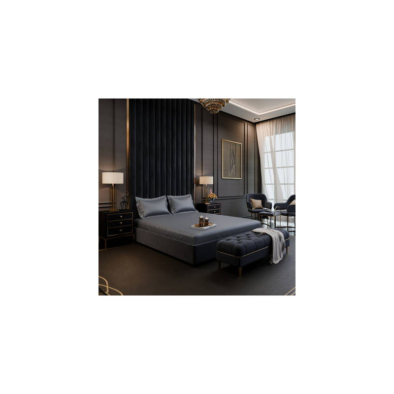 Stoa Paris Grey 350TC Lustre Cotton Fitted Bedsheet with 2 Pillow Covers (Double)