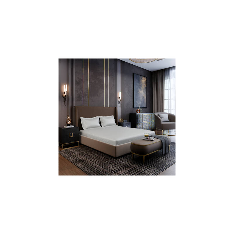 Stoa Paris White 350TC Lustre Cotton Fitted Bedsheet with 2 Pillow Covers (Double)