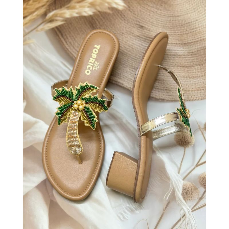 Toprico Tropical Beads Embroidered Block Tan Sandal Heels (EURO 38)