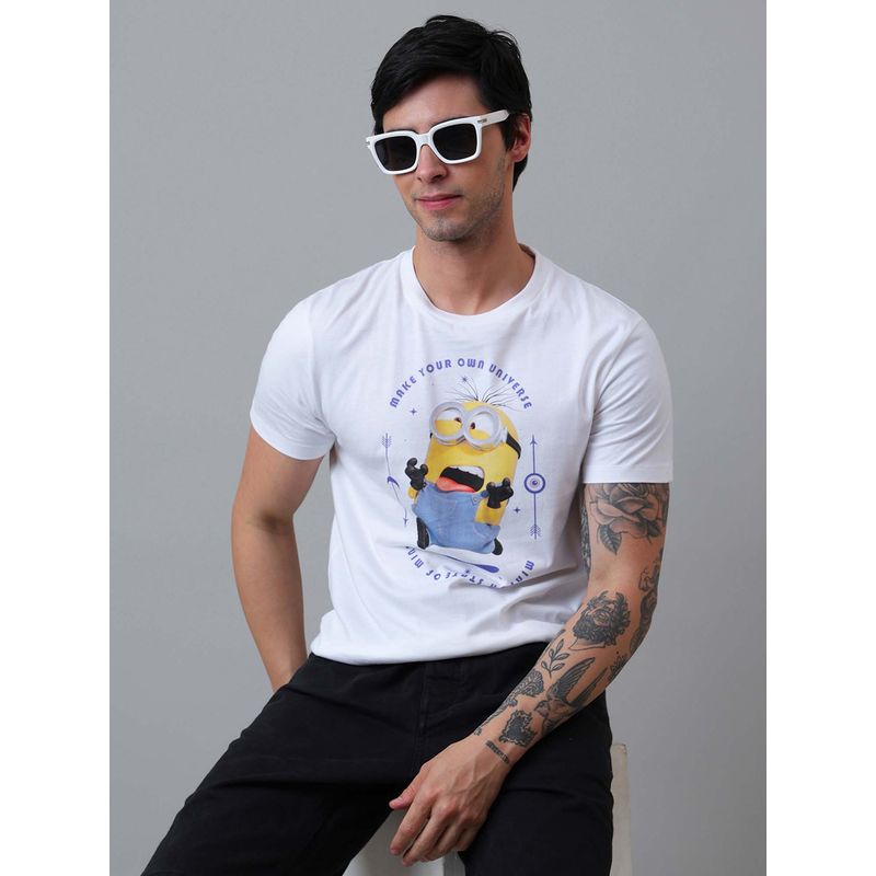 Free Authority Minions Printed White Tshirt for Men (L)