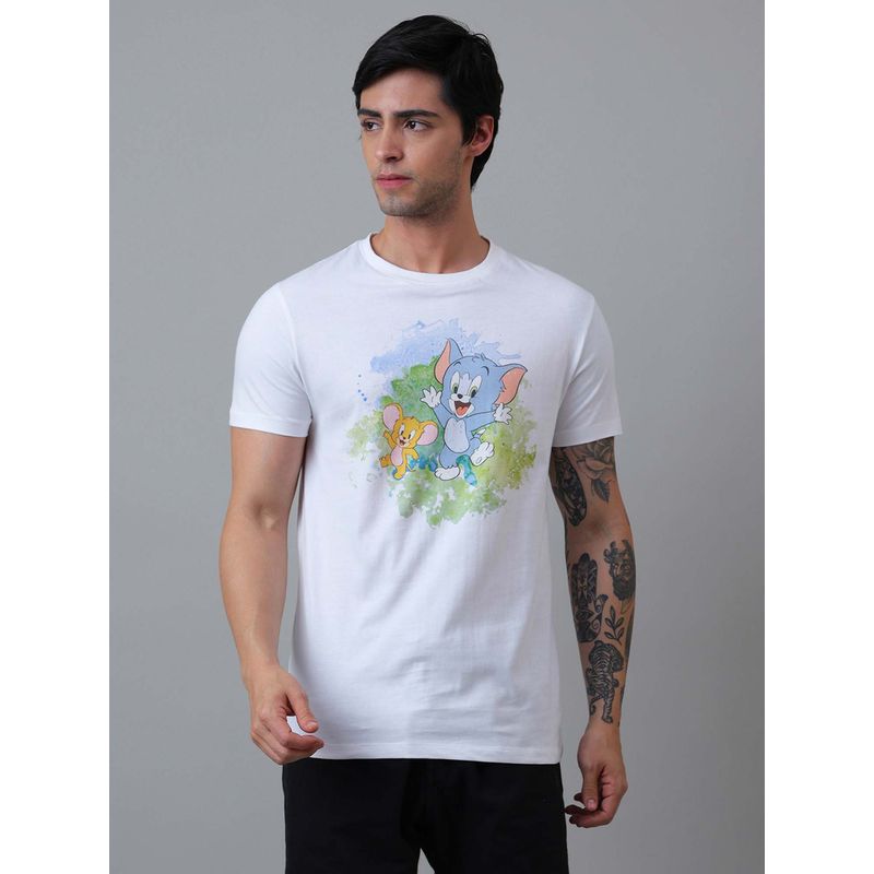 Free Authority Tom And Jerry Printed White Holi T-Shirt for Men (L)