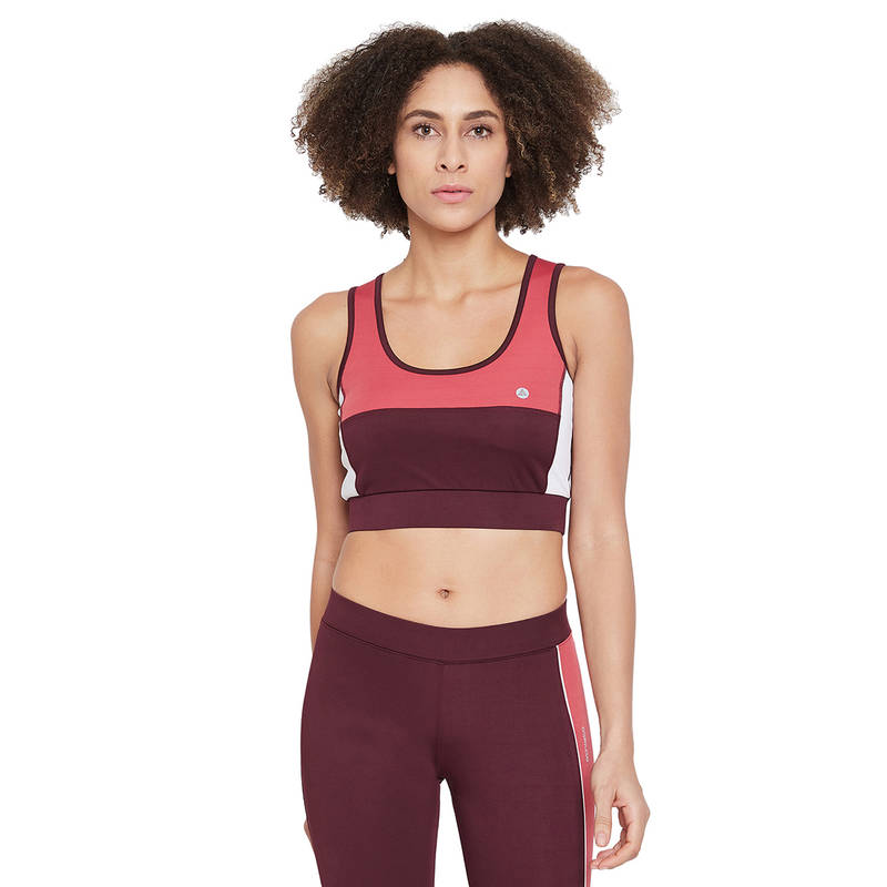 Athlisis Colourblocked Non-wired Lightly Padded Sports Bra - Maroon (S)