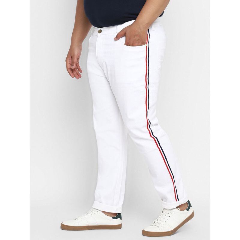 Urbano Plus White Regular Fit Side Striped Denim Jeans Stretchable (38)