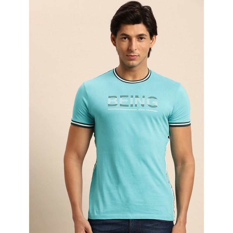 Scuba Blue Regular Fit Round Neck Men's T-Shirt by Being Human Clothing (S)