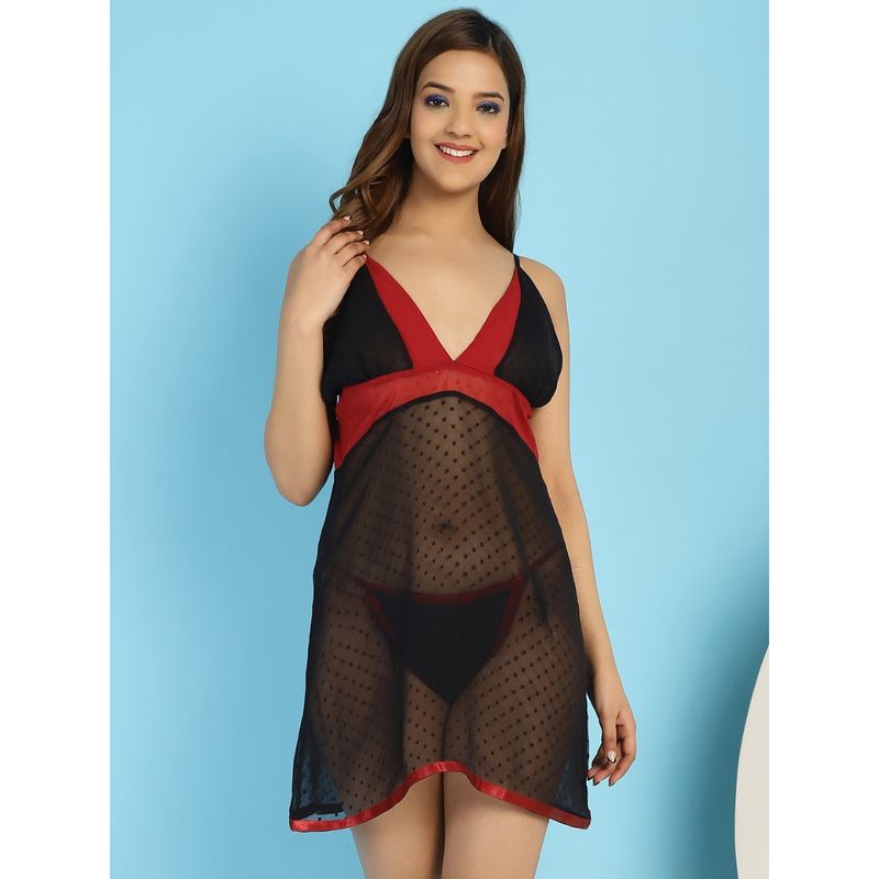 Secret Wish Black & Red Babydoll (Set of 2) (S)