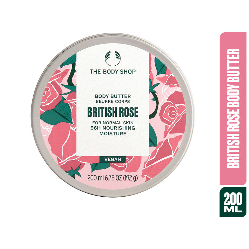 The Body Shop British Rose Body Butter, 96-Hour Moisture, Rose & Shea Butter Extract