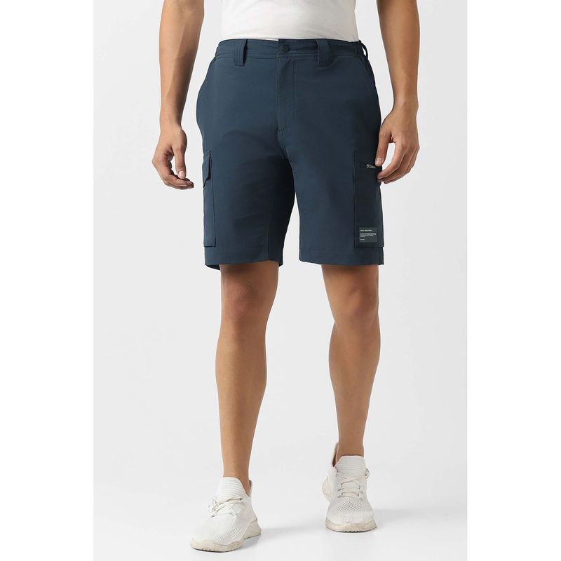 Van Heusen Men Navy Blue Solid Casual Shorts (L)