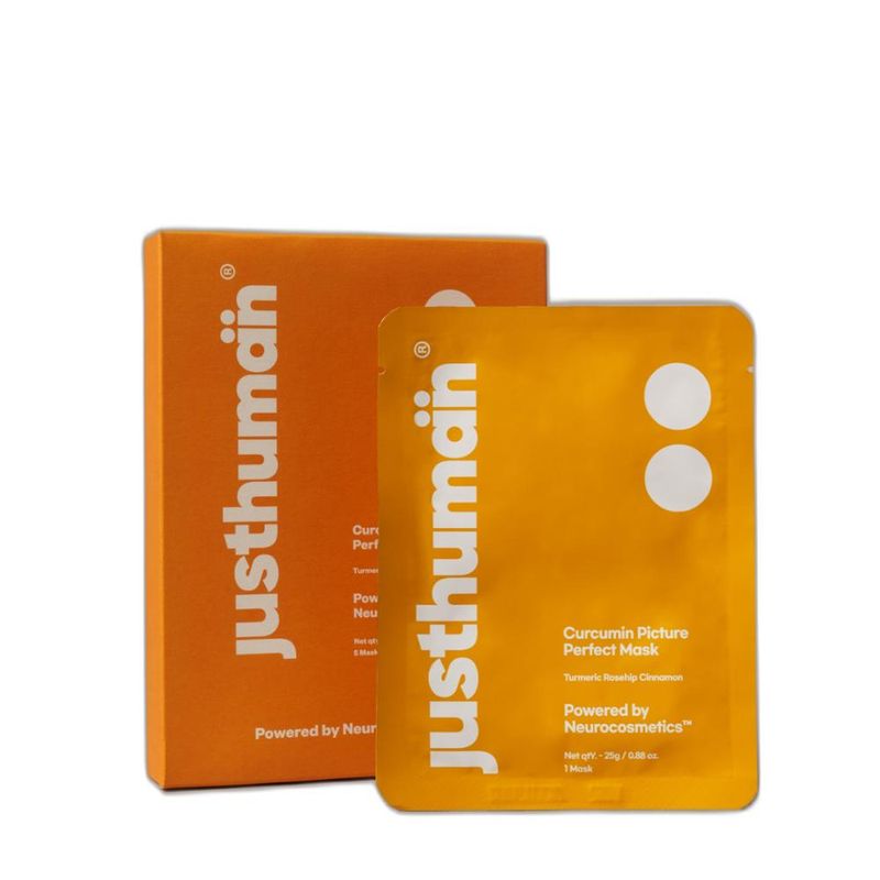 Justhuman Curcumin Picture Perfect Face Mask Brighten Depigment Sheet mask for blemishes acne scar