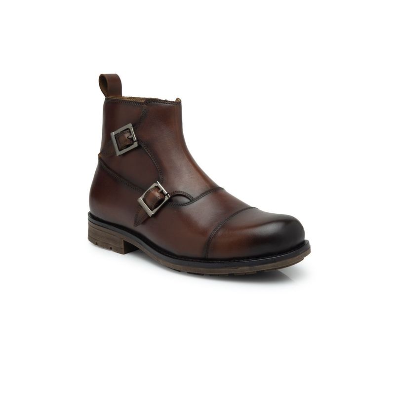 Teakwood Men Brown Solid Leather High Top Boots - Euro 40