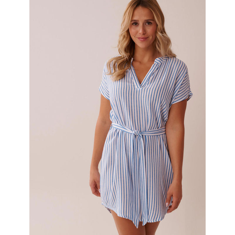 La Vie En Rose Blue Stripes Regular Dress with Belt (XS)