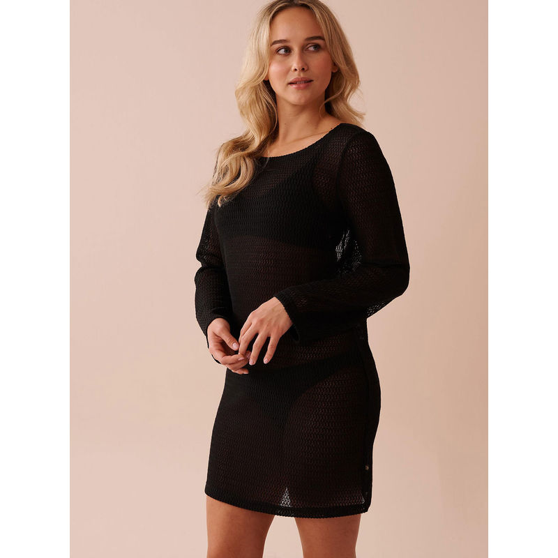 La Vie En Rose Black Solid Regular Beach Dress (S)