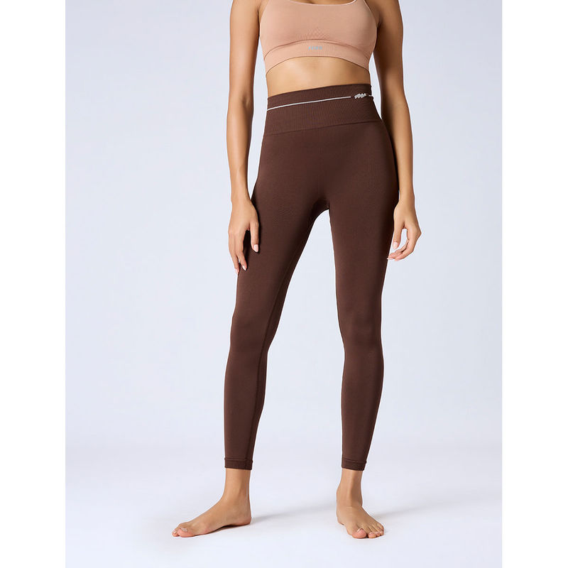 FEIER Women Brown Nylon Solid Leggings (S)