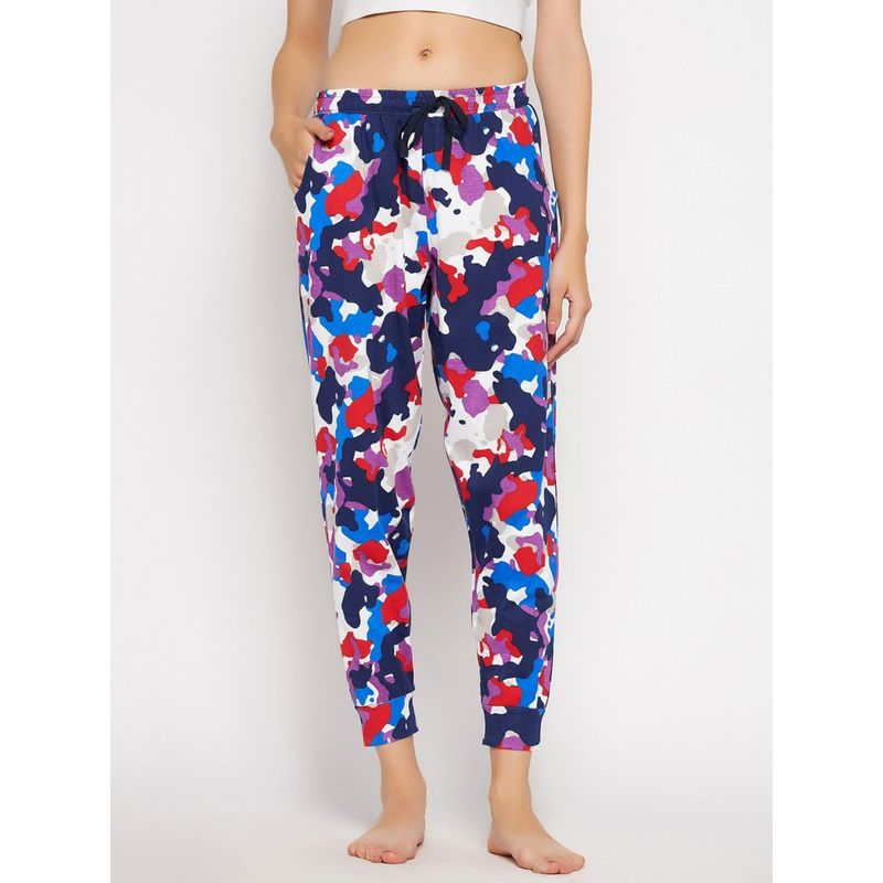 Clovia Camouflage Print Pajamas in Multicolour Pure Cotton (M)