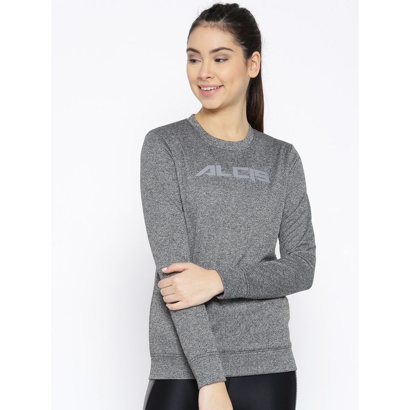 Alcis Women Charcoal Grey Solid Sweatshirt (S)