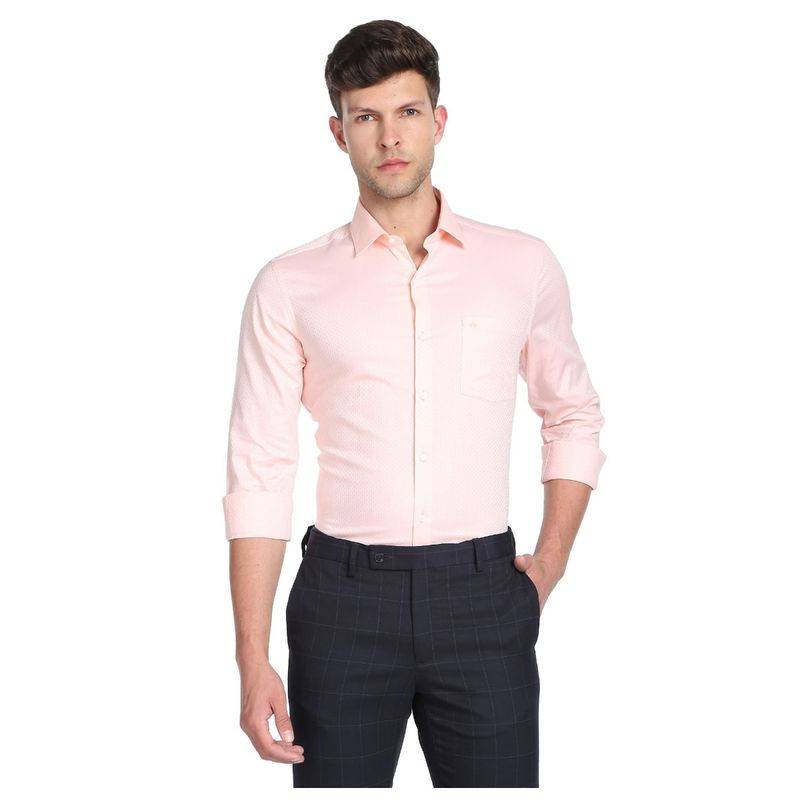 Arrow Men Peach Manhattan Slim Fit Self Design Formal Shirt (40)