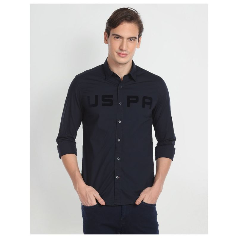 U.S. Polo Assn. Denim Co. Tonal Typographic Print Casual Shirt (M)
