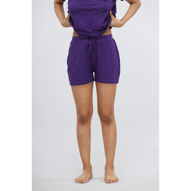 NeceSera Purple Wavy Nightsuit Shorts (S)