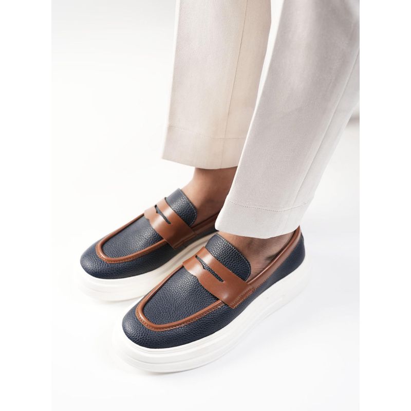 Monkstory Midnight Navy Blue Dual Tone Chunky Luxe Slip On Loafers (UK 7)