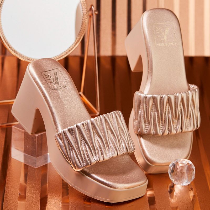 House of Vian Charlotte Gold Block Heels Sandals (EURO 36)